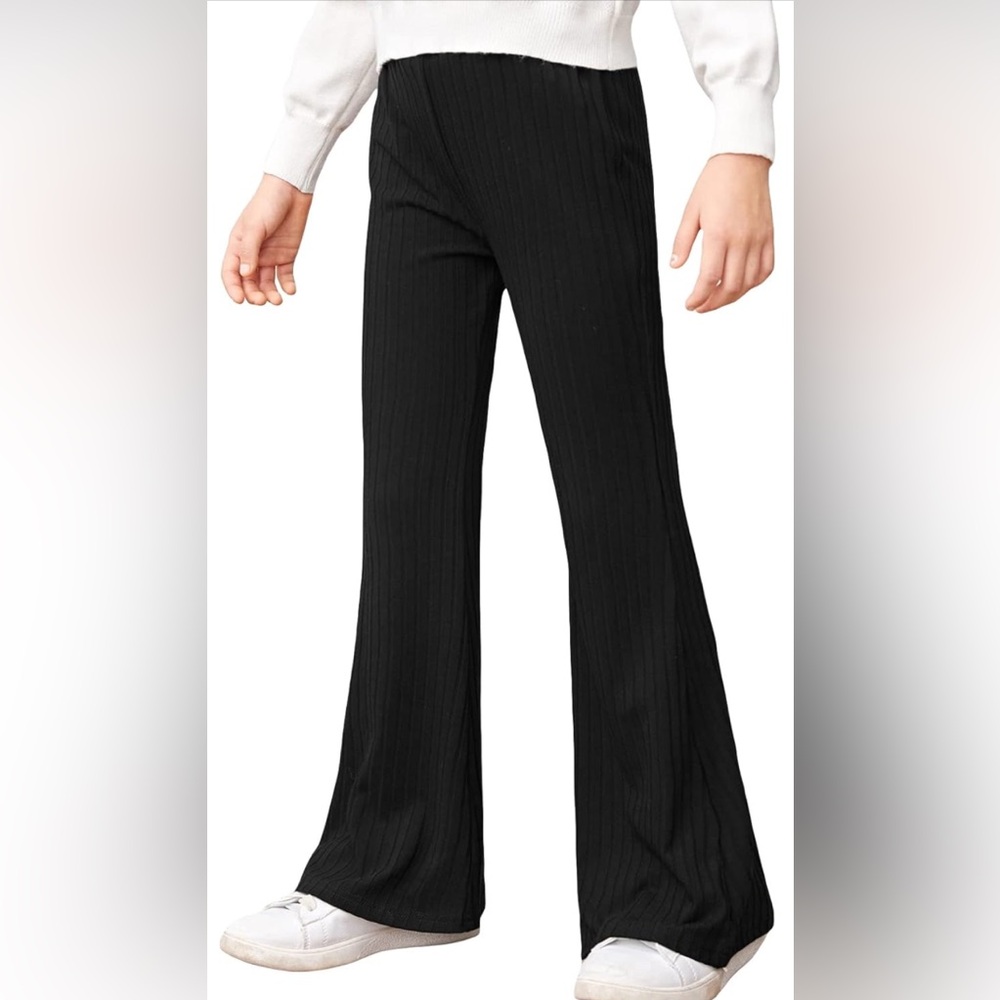 Milumia Girl's Casual Rib Knit Elastic High Waist Flare Pants Bell Bottom